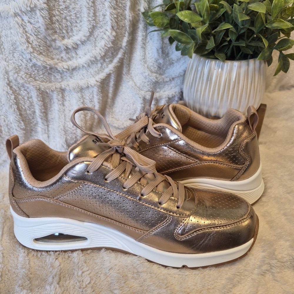 NEW Skechers Uno Metallixs Rose Gold Sneakers Lace Up Memory Foam Women's Sz 10 - Picture 10 of 14